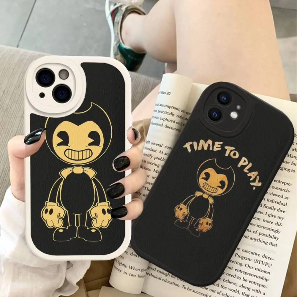 Jogo b-bendy e a tinta m-máquina caso de telefone de couro duro para iphone 16 15 14 13 12 mini 11 14 pro max xs x xr plus fundas