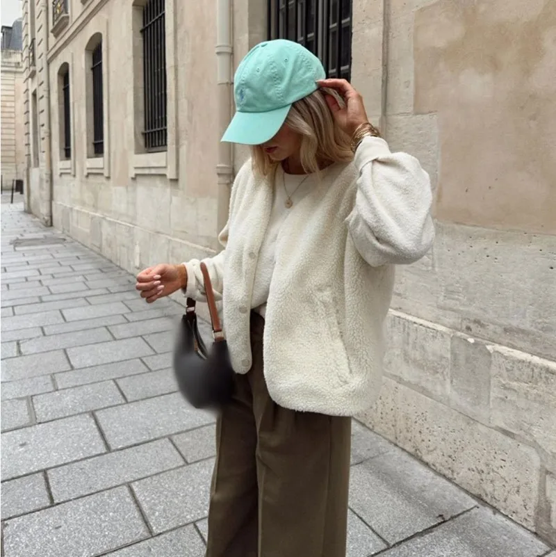 Veste zippée décontractée en polaire unie pour femme, style printemps-automne, design élégant pour le quotidien