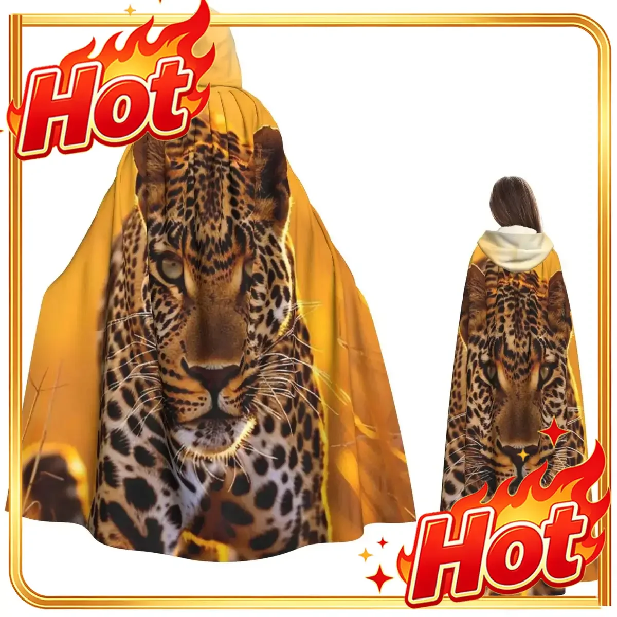 Skin Of A Wild Savannah Animal Panther Big Cat Long Hooded Cloak Witch Medieval Costume Cosplay Cape HalloweenCoat Adult Unisex