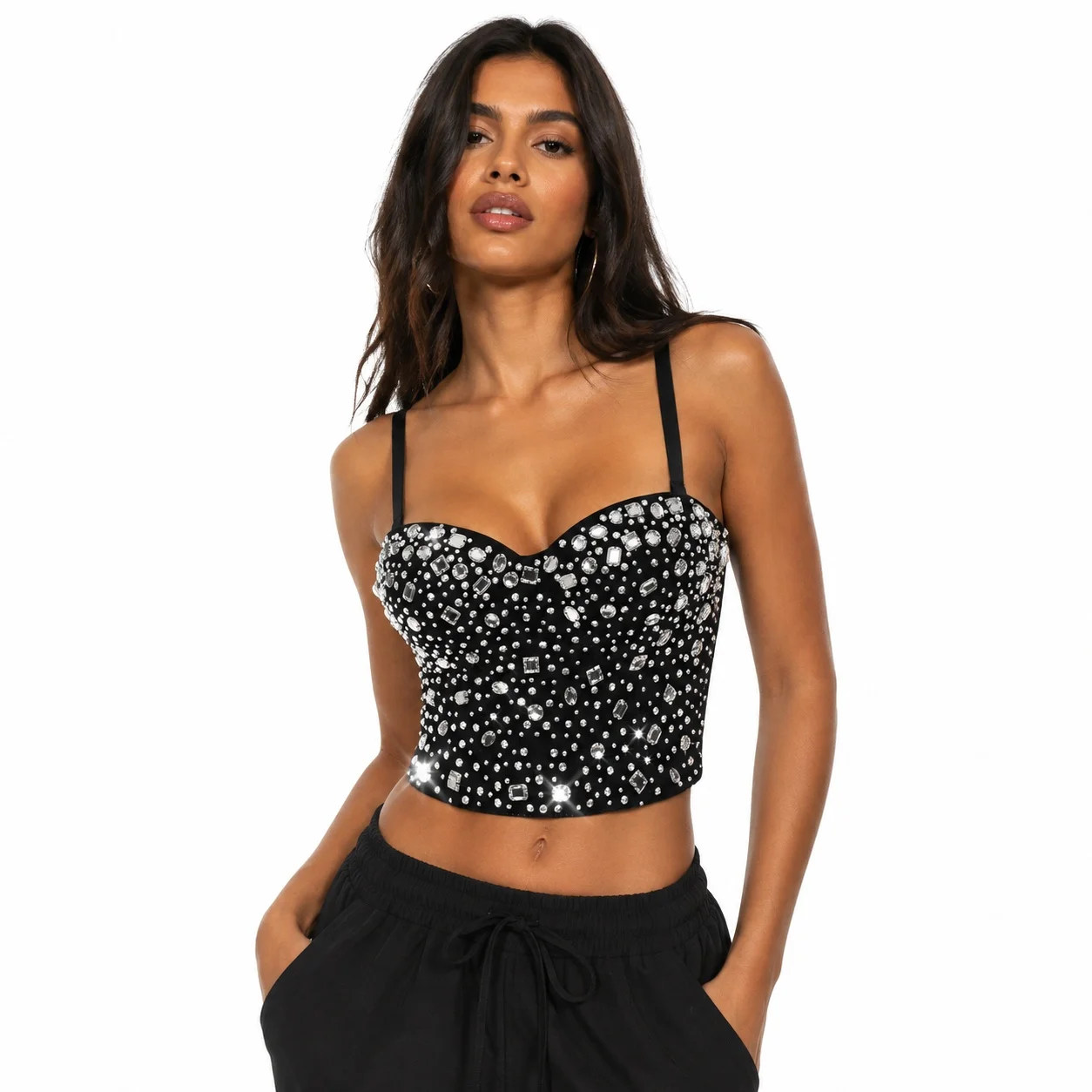 Slim Fit Padded Chest Top Socialite Style 3D Effect Pattern Private Socialite Autumn Camisole with Padded Chest for Women