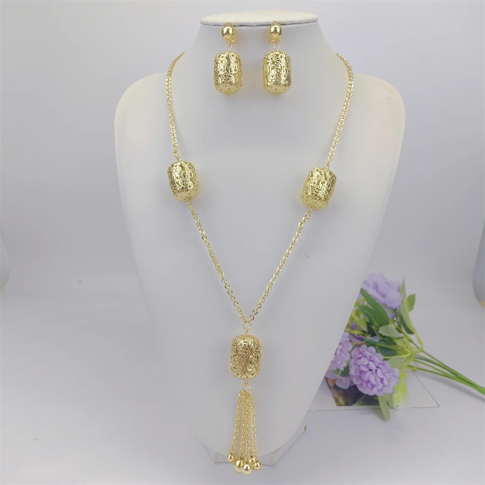 ESALE Dubai Fashoin Long Necklace 18k Gold Plated Arabic Bridal Wedding Retro Tassel Chains Muslim Women Event Party Jewelry