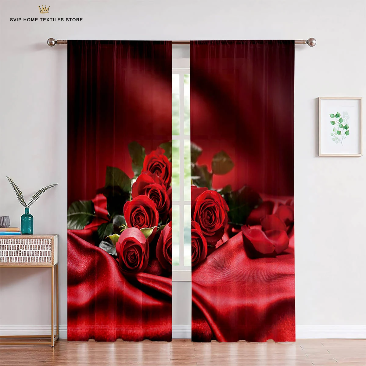 

Red Retro Rose Flower 3d Printed Curtains Suitable For Bedroom, Living Room, Balcony, Kitchen Decorative Curtains Easy To Wash