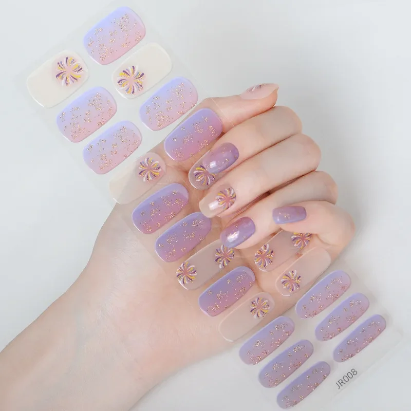 Semi-Cured Gel Nail Strips Patch Sliders Adhesive Waterproof Long Lasting Full Gel Nail Stcikers UV Lamp Need Nails Accesories