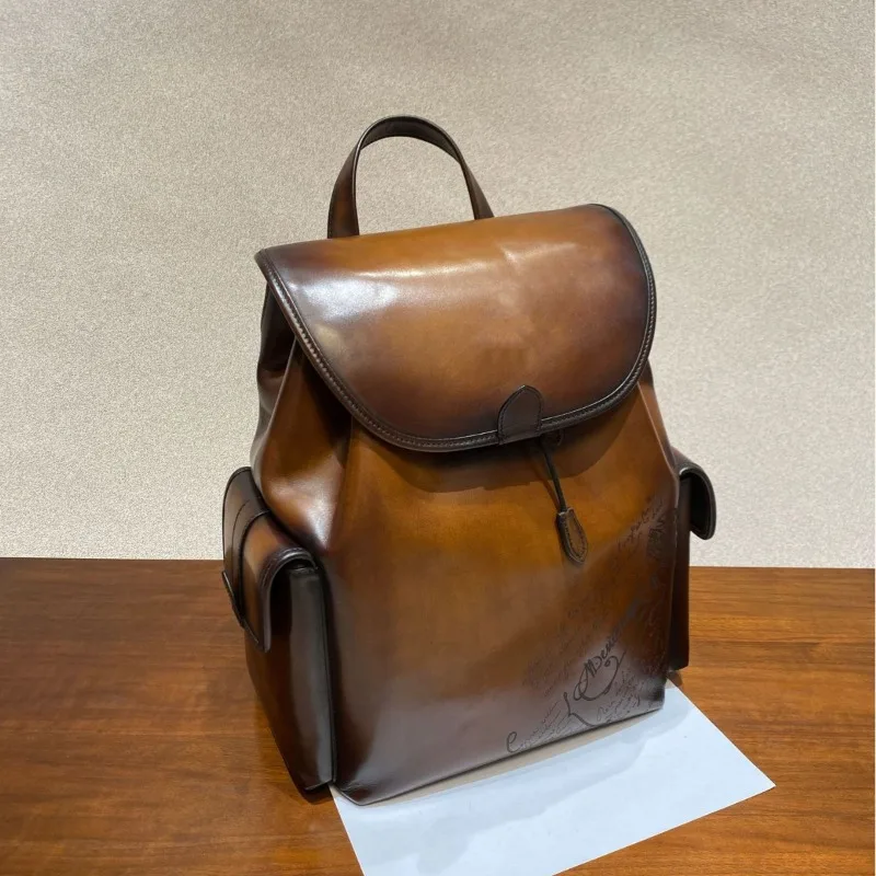 Retro leather men's backpack pure handmade ancient method, first layer cowhide high-end light luxury business leisure backpack