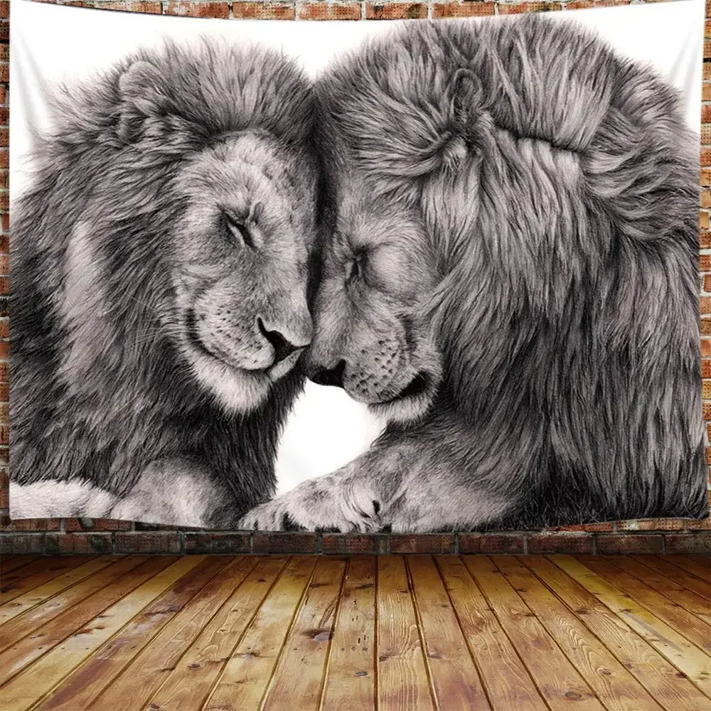 Lion Tapestry Starry Sky Lion Tapestries Hippie Art Animals Wall Hanging Tapestry Galaxy Vivid Tapestry Painting African Lion