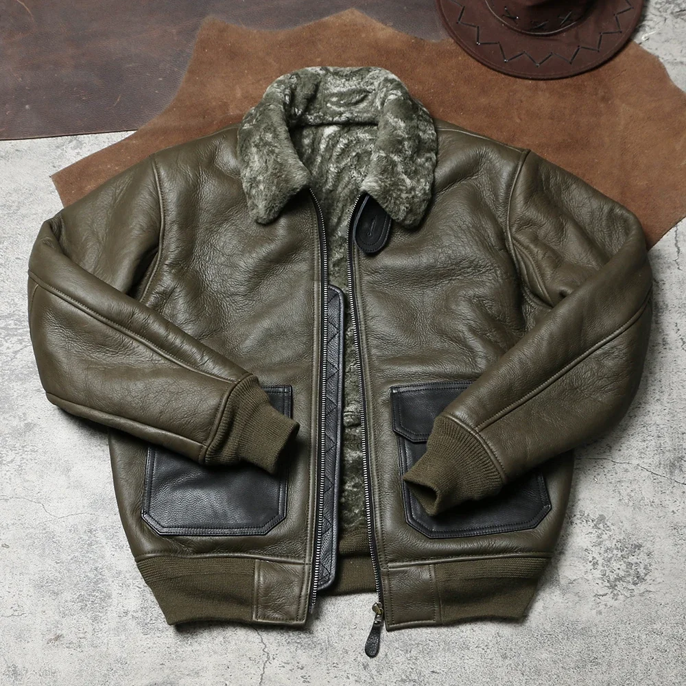 

Tailor Brando Original Sheep Shearling American Vintage G1 Pilot Jacket Men's Classic Warm Genuine Leather Jacket