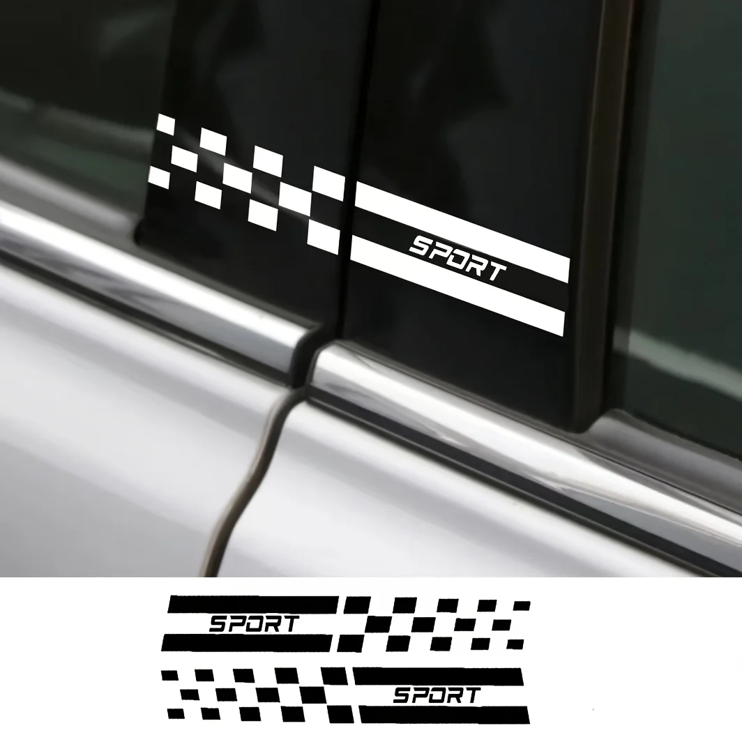1 Pair SPORT Letter Grid Car Sticker, UV Resistant Durable Decal for A/B Pillar Side Panel & Mirror, Motorcycle Decor