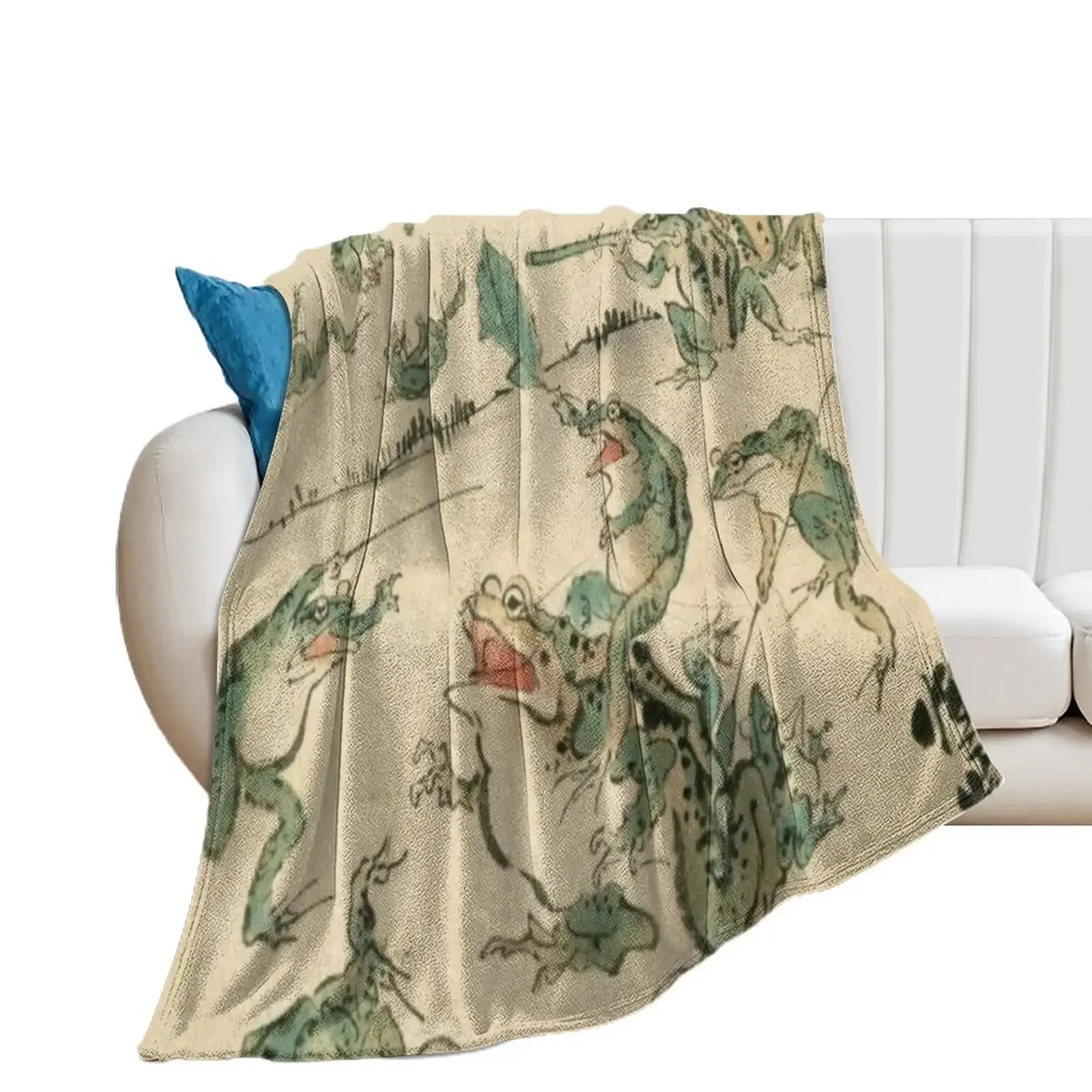 

Frog Battle - Kawanabe Kyosai Throw Blanket Furrys Soft Beds Luxury Throw Blankets