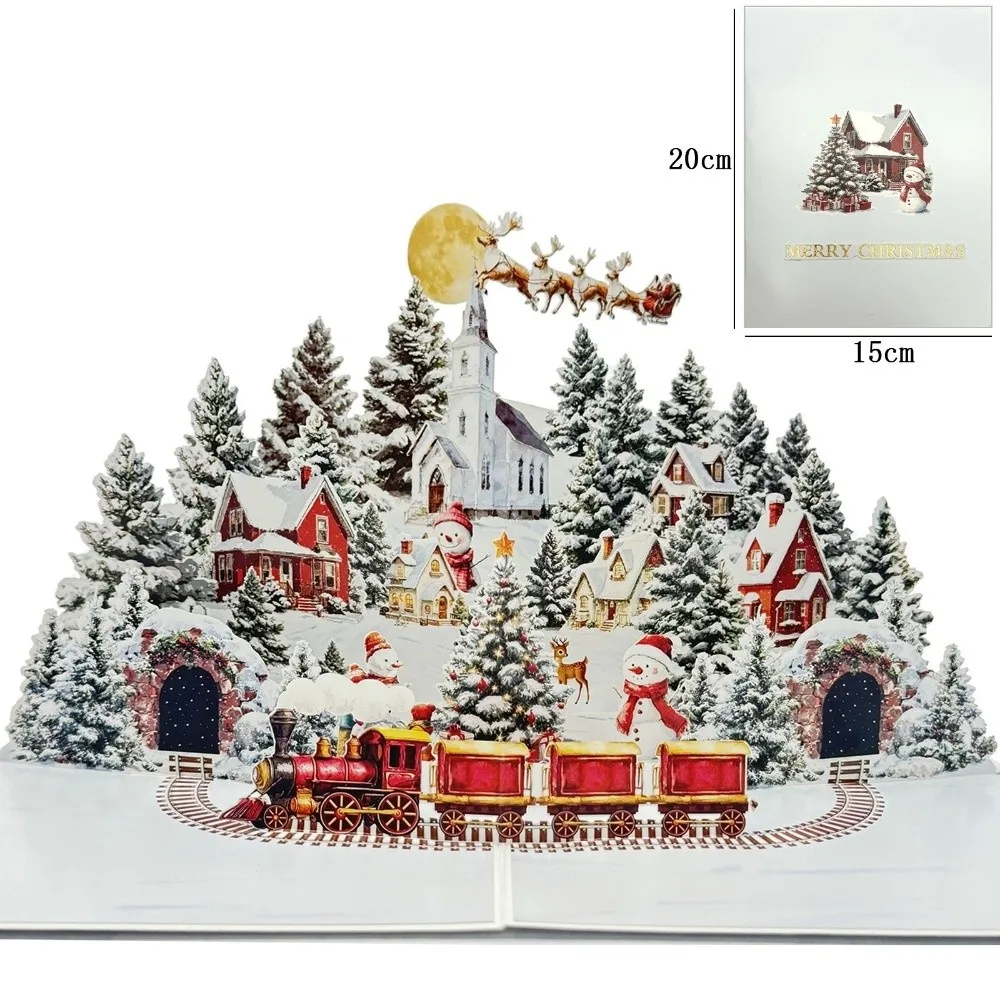 

With Envelopes 3D Christmas Card Folding Design Snowy Village Scene Pop-Up Christmas Card Holiday Greeting Card