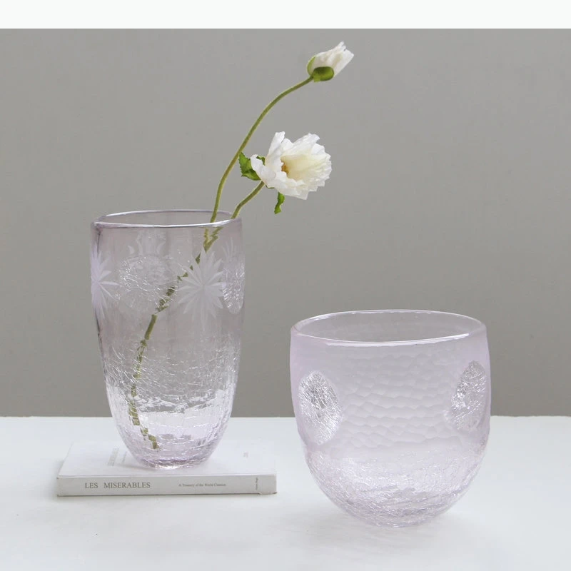 Transparent Crack Texture Glass Vase Flower Pots Table Decoration Flowers Arrangement Modern Floral Vases Room Aesthetic Decor