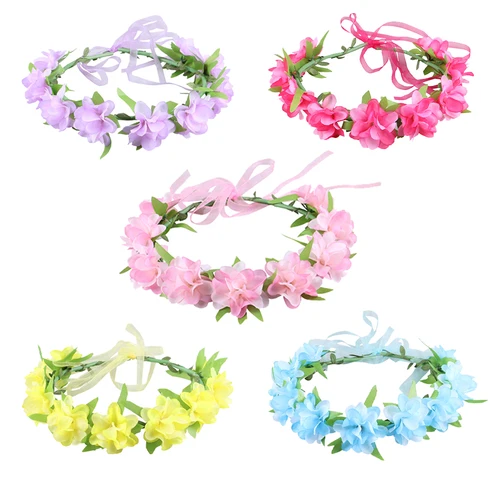 여아용 모아나 화환 공주 파티 액세서리, 보헤미아 꽃 화환, 웨딩 파티 축제 해변 머리띠, 리본 