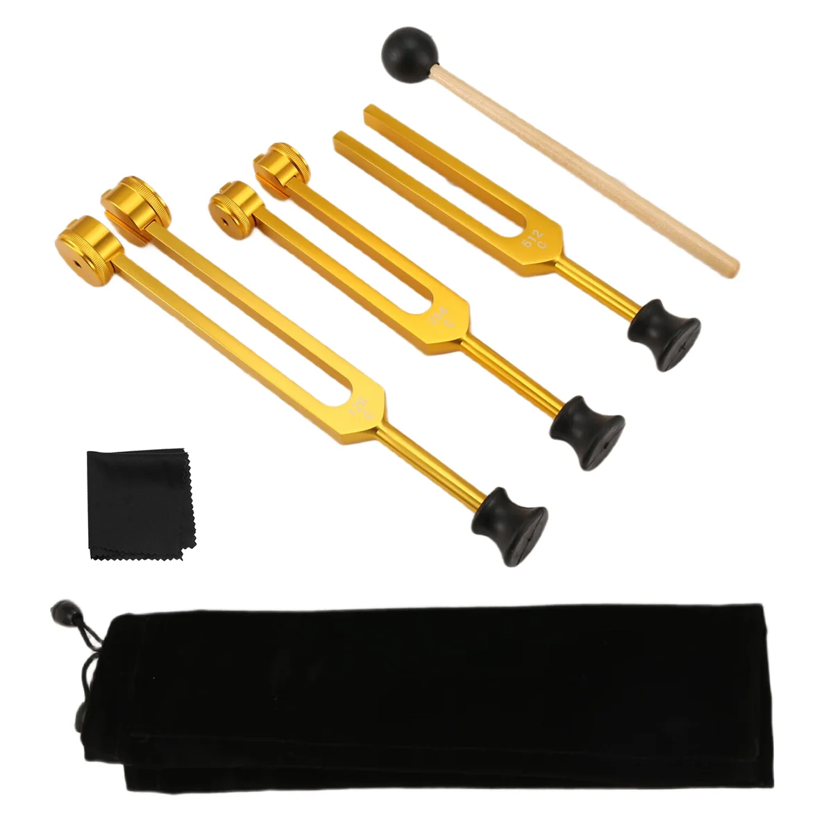 The New 3Pack Tuning Fork Set(128Hz, 256Hz, 512Hz) Tuning Fork Kit for Healing, Chakra, Sound Therapy, Slider Fork (Gold)