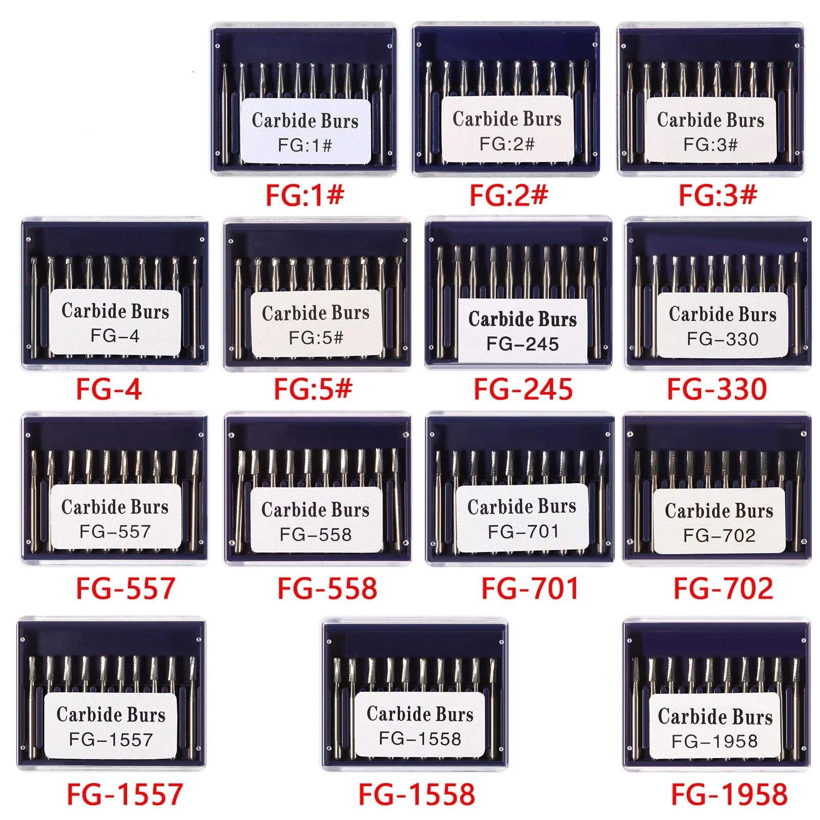 10 PCS/1Pack Dental Carbide Tungsten Steel Burs Drills Cutting Burs FG For High Speed Handpiece