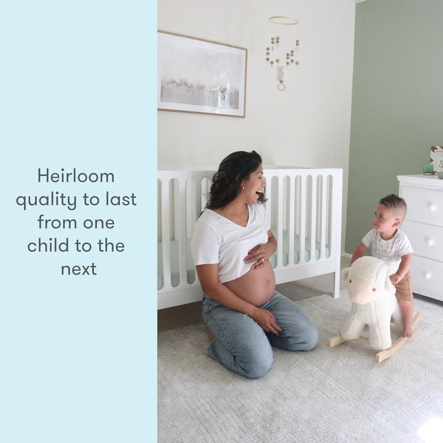 Standard Crib, Solid Beech Wood in White Color, 3-in-1 Convertible Crib with Toddler Bed Conversion Kit