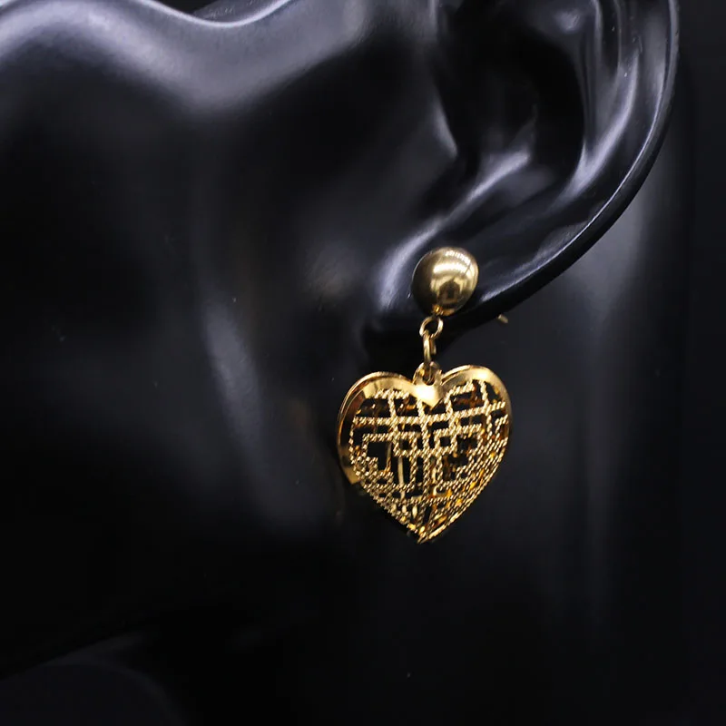 2024 Fashion Heart Stainless Steel Jewelry Set for Women Hollow Small Gold Color Earring Necklace Sets set de joyas S1537S01