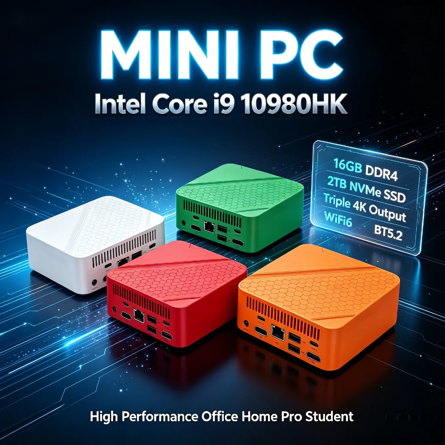 core-i9-10980hk搭載-インテル-ミニデスクトップ-16gb-ddr4-2tb-nvme-ssd-トリプル4k出力-wifi6-bt52-高性能-オフィス-ホーム-プロ-学生向け