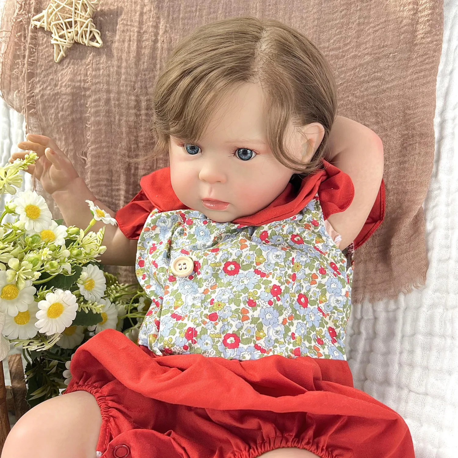 BZDOLL 48CM 19inch Reborn Baby Doll Cloth Body 3D Lifelike Skin Handmade Princess Toddler Fashion Birthday Gift for Girls