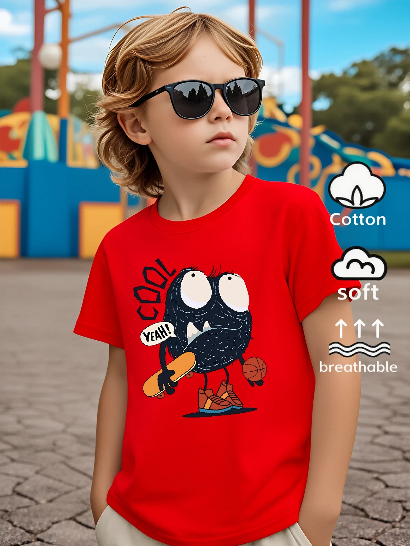 Children's T-shirt Cool Monster Print Summer Children's Clothing Fashion Fun Print Parent Child Pretending Street Trend