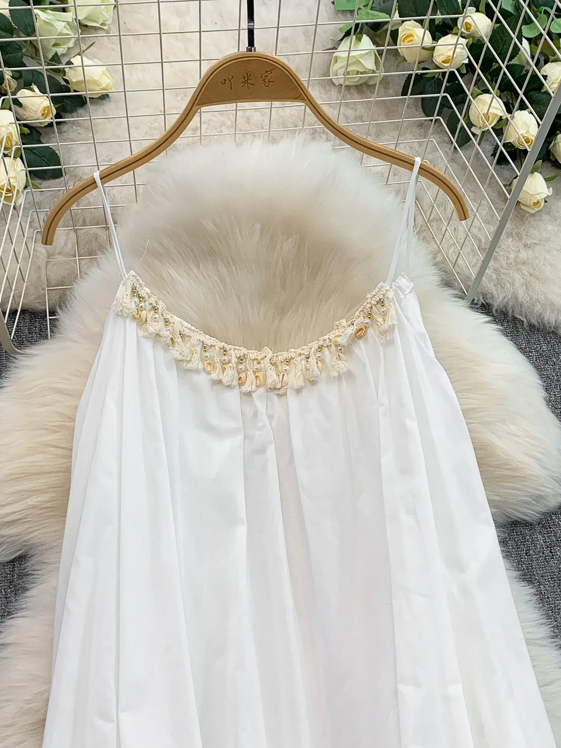 Fee witte chiffon riem Dr Weave kwastje ontwerp losse afslankende lange vakantie Sle Dr Koreaanse versie hoge taille A-lijn...