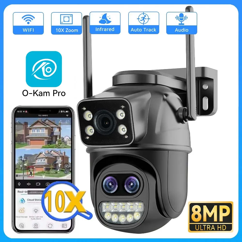 PEGATAH 4K 15MP Wifi Security Camera，PTZ Outdoor Dual Lens Dual Screen，10X Digital Zoom，AI Auto Tracking 8MP IP Camera O-Kam Pro