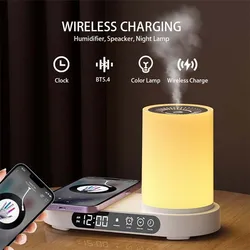 Bedside Lamp Magsafes Charging Station Multi-function Humidifier Color Led Night Lamp Bluetooth Speaker Clock Home