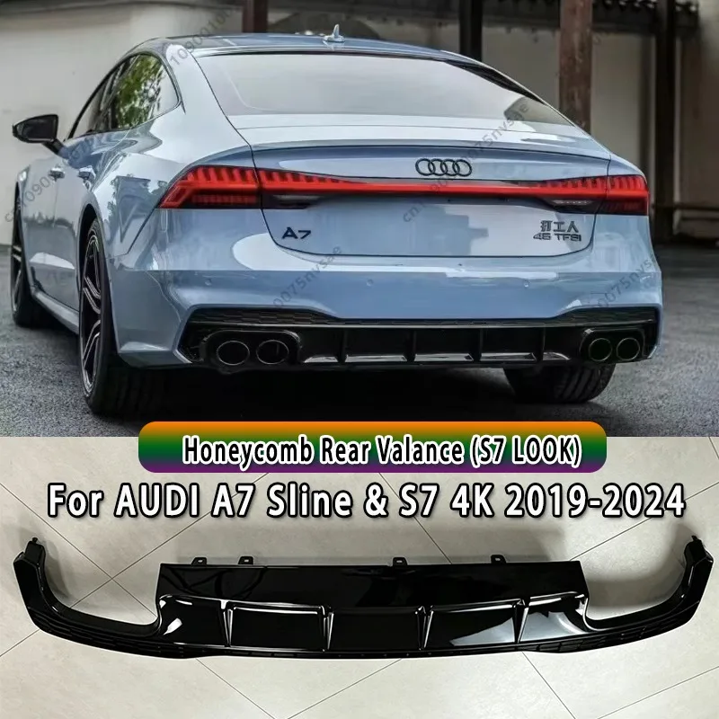 Für Audi A7 S-Line S7 C8 4K 2019-2024 (Nicht für Nicht-S-Line Modelle) Heckstoßstangen-Verkleidung Wabengitter Heckstoßstangen-Diffusor Spoiler Splitter