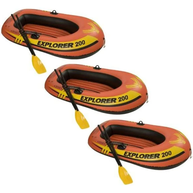 

INTEX 58331EP Explorer 200 Inflatable Boat Set: Includes Deluxe Boat Oars and Mini Hand Pump – Dual Air Chambers – Grab Rope