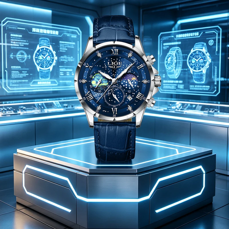 

LIGE Watches Gift For Men 2026 TOP business quartz clock calendar luminous men chronograph waterproof men sports watches reloj