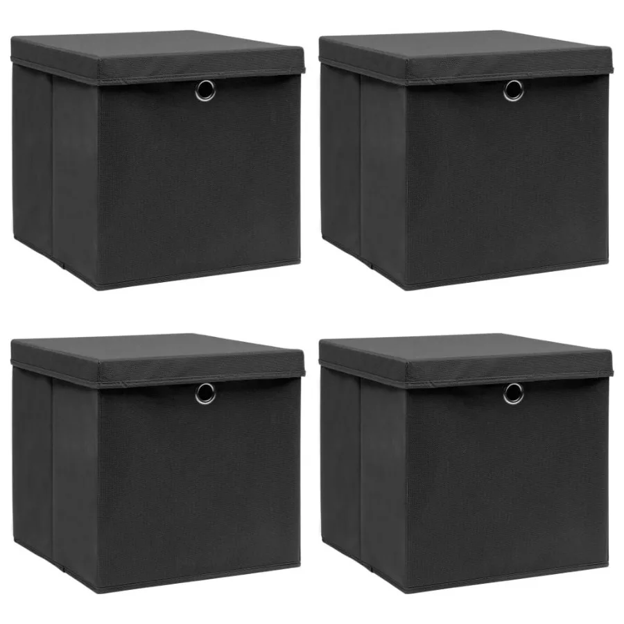 

Ящики для хранения с крышками, 4 шт., черные, 12,6x12,6x12,6, ткань