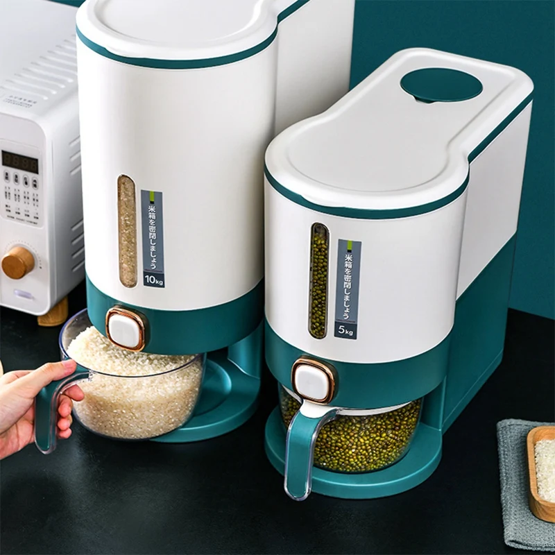 10Kg Press Automatic Rice Bucket Moisture-Proof Sealed Tank Rice Tank Kitchen Rice Storage Box