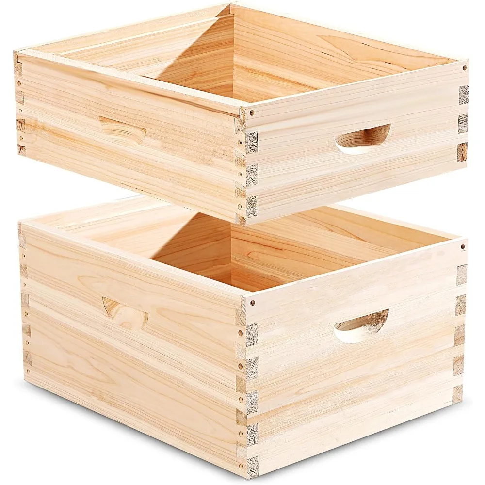 

2 Pcs 10 Frame Bee Hive Box Including Medium Super Beehive Box and Deep Brood Box Wooden Frames Bee Hives Starter Kit for Beginn