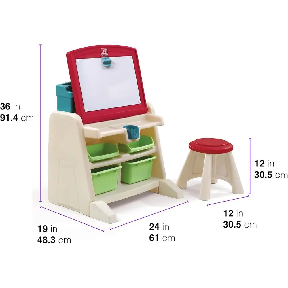 Flip & Doodle Easel Desk With Stool, Kids 2 in 1 Activity Table, Art Board, Made of Durable Plastic, For Toddlers 2+ Years Old