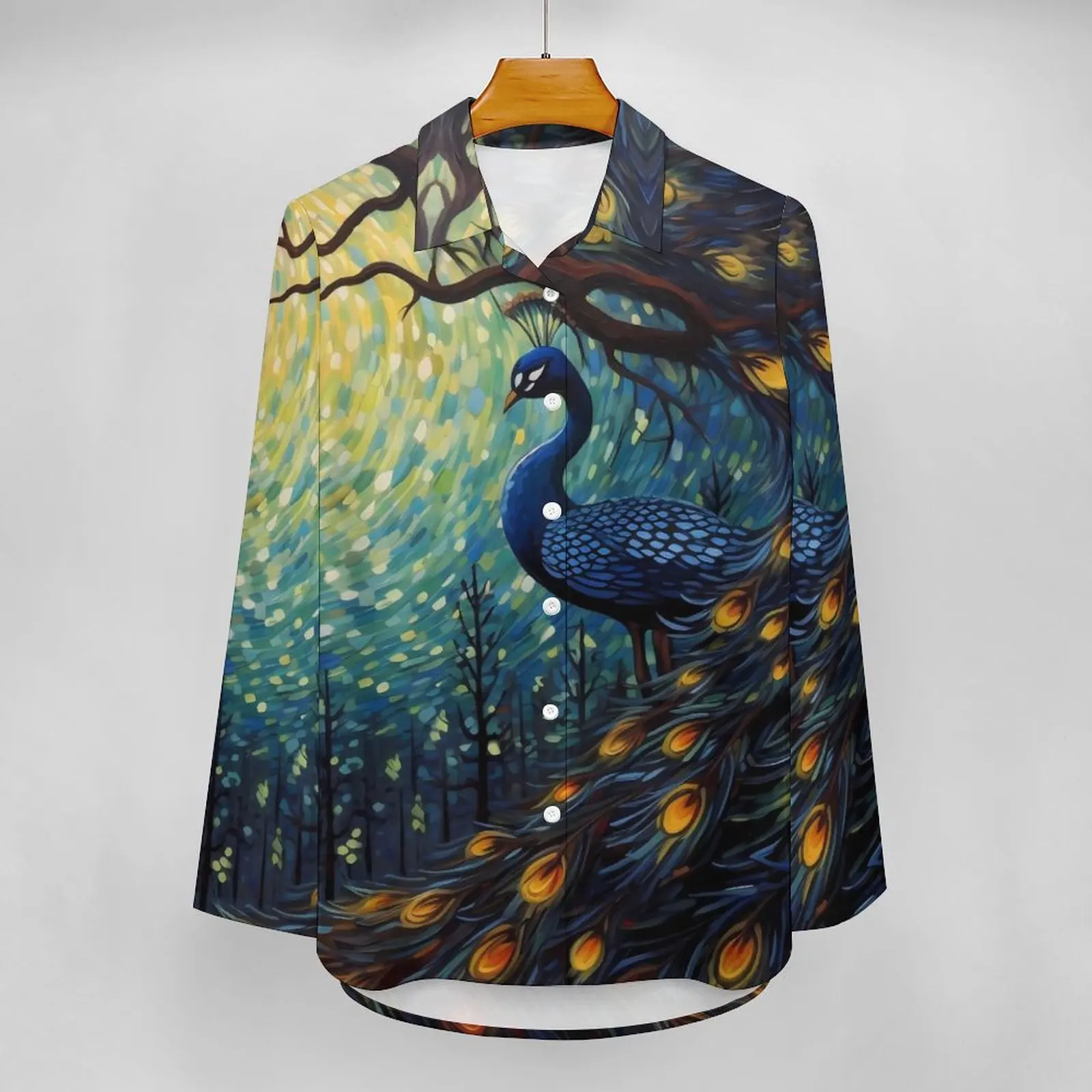 Fantasy Painting About Peacock Blouse Female  Street Wear Loose Blouses Summer Long Sleeve Modern Shirts Graphic Top Big Size