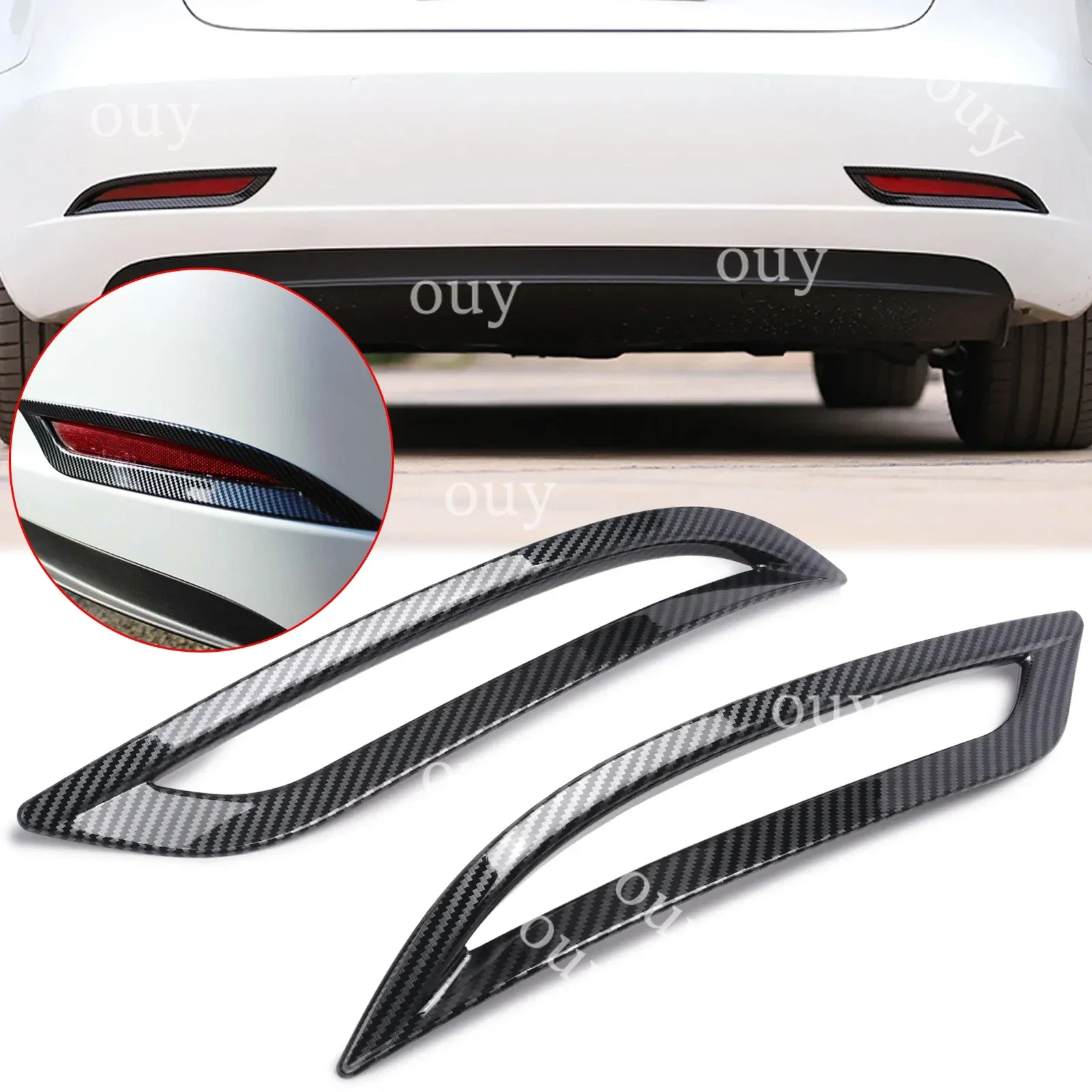 For Tesla Model 3 2019 2020 2021 2022 Carbon Fiber Look Rear Bumper Reflector Overlay Frame Decor Fog Light Lamp Cover Trim