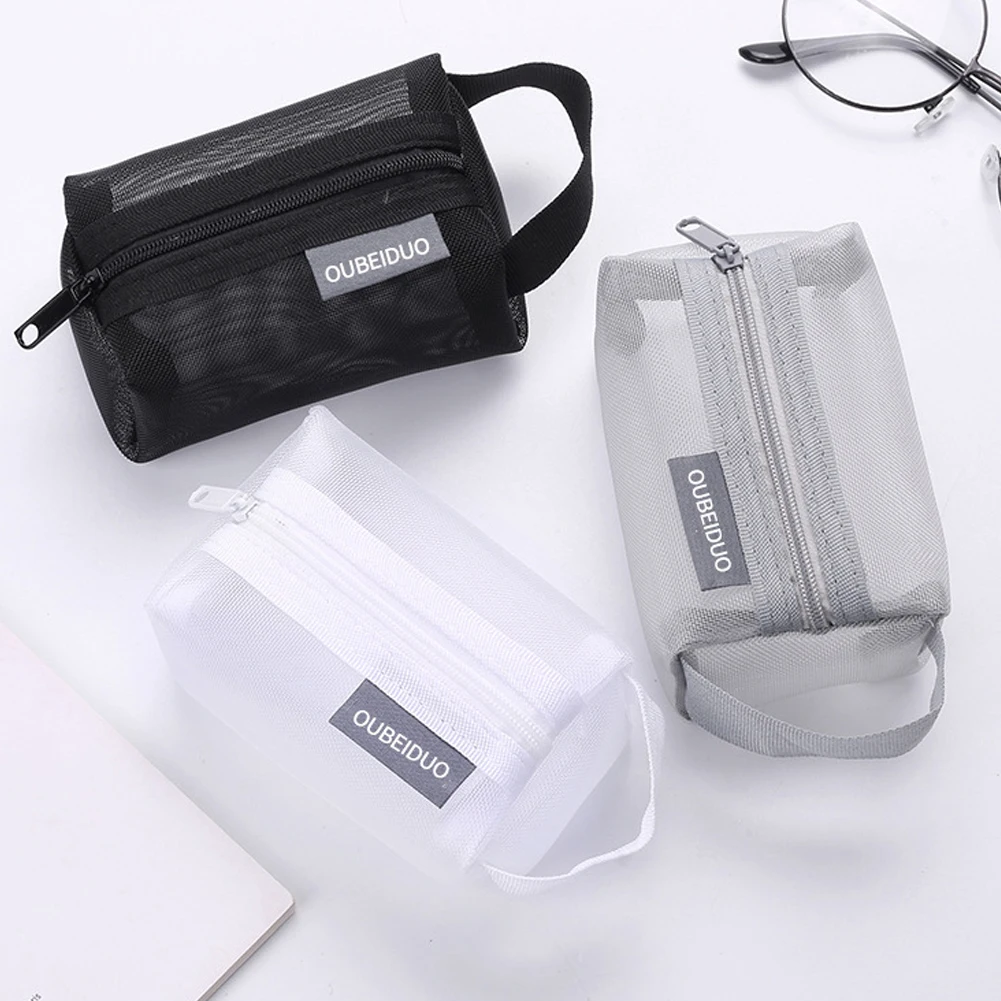 Simple Nylon Square Mesh Coin Purse Large Capacity Key Card Case Coin Pocket Transparent Storage Bag Pouch Mini Cosmetic Bag