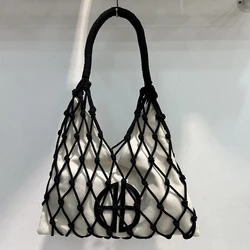 Hollow Out Bucket Mesh Handmade Weave Bags For Women Luxury Designer Handbags Purses 2024 New In Casual Vacation Beach Shoulder