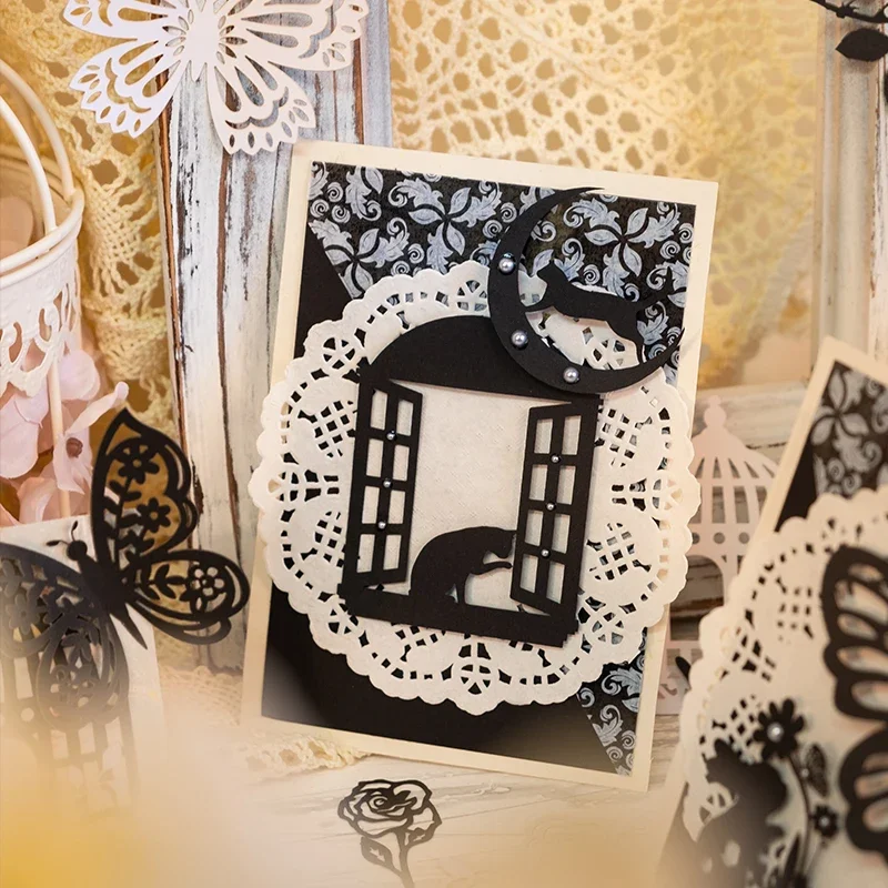 20Pcs Material Paper Moonlight Variation Memo Black White Hollow cage handmade gift silhouette Base Scrapbooking 159*85mm