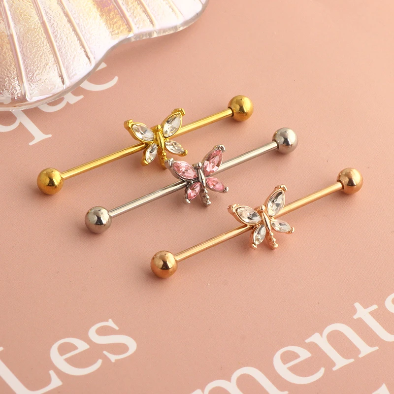 16G 1.6*38*5mm CZ Snake Industrial Barbell Ear Cartilage Helix-Conch Piercing Bar Earring Stud Body Jewelry 3 color mix