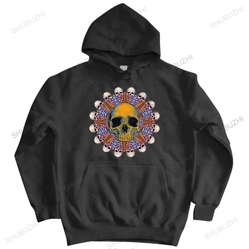 Stylish Skull Mandala hoodie Men hooded coat winter sweatshirt Top Flower Of Life hoody Pure Cotton Streetwear pullover Gift