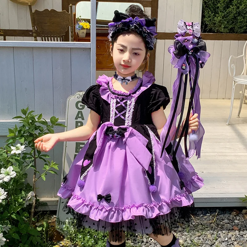 Vestido Lolita princesa para meninas, Sanrio Kuromi, Cosplay Halloween, aniversário da escola primária, Kawaii, novo, 2024