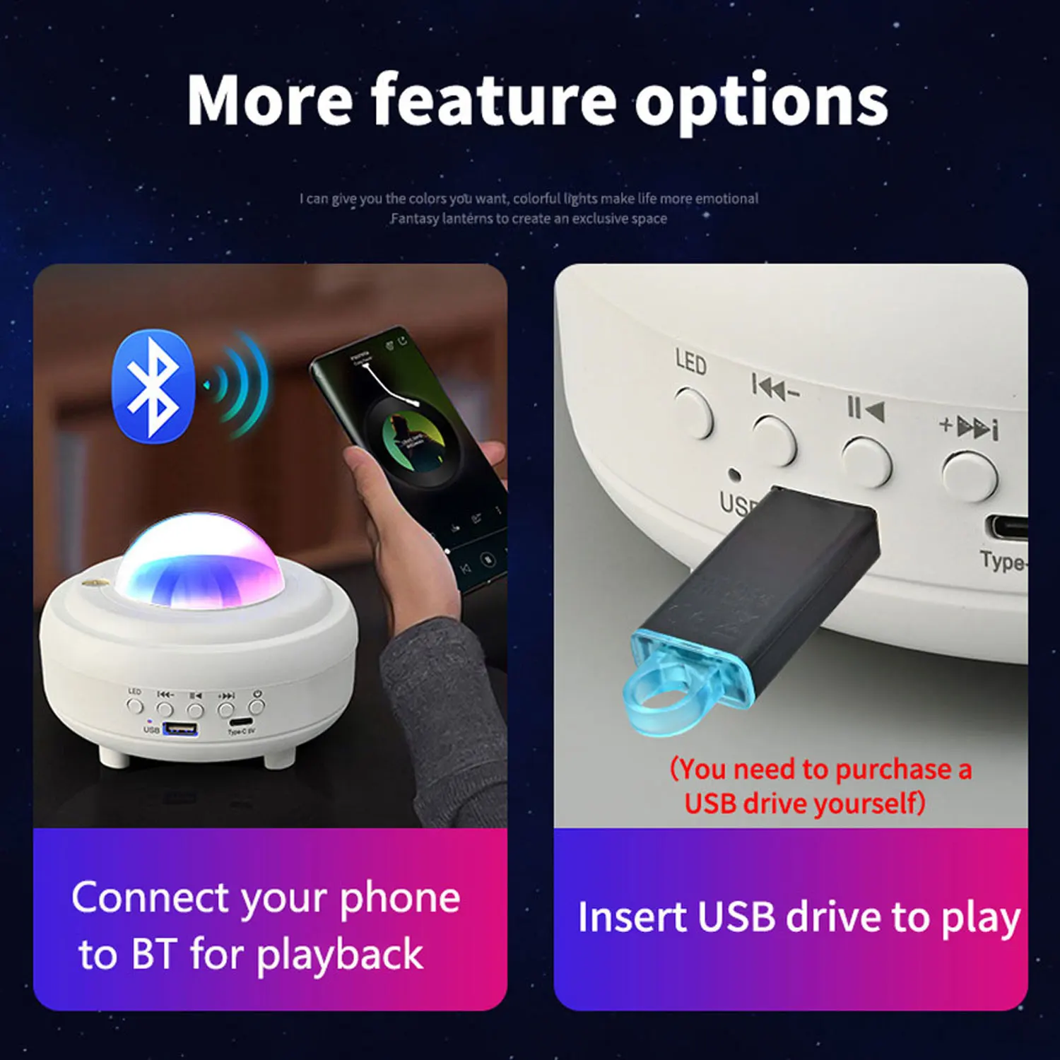 LED Aurora Projector Bluetooth Speaker Ambient Night Light Colorful Starry Sky Galaxy Projection for Bedroom Decoration Kid Gift