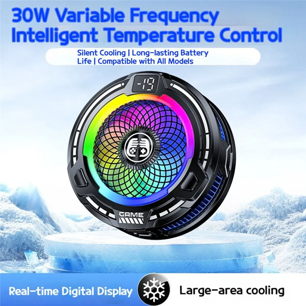 A48U FS18 AI Mobile Cooler 30W Magnetic Back Clip Ice Cooling Radiator Digital Display RGB Light Gaming Cooler Black