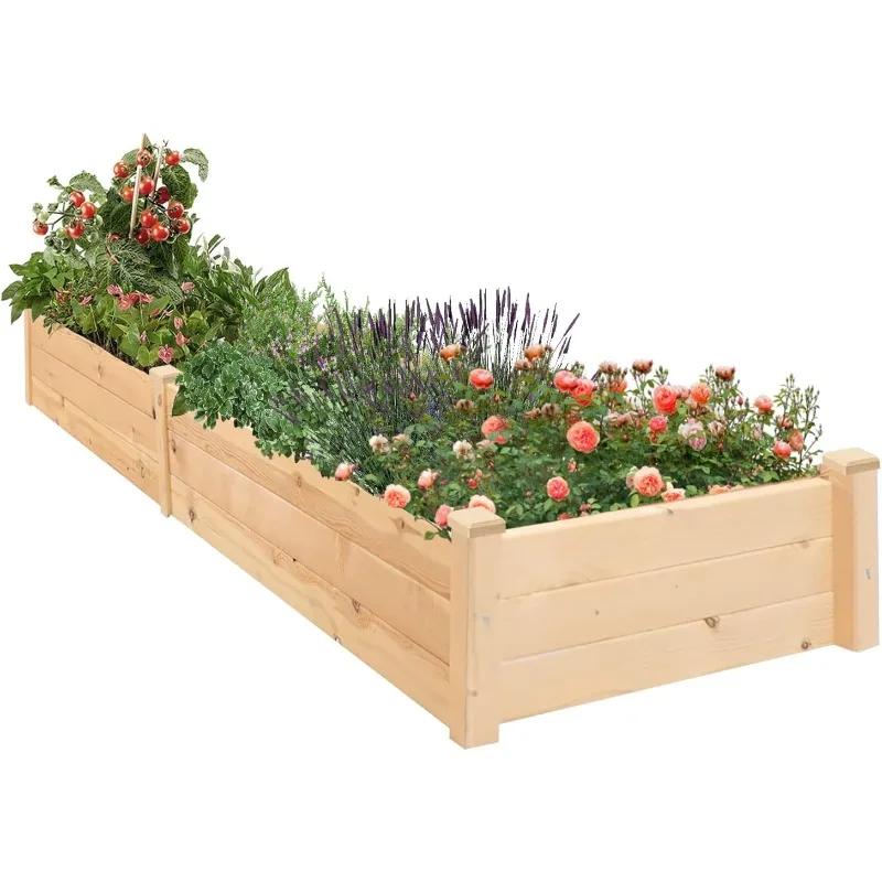 

Outdoor Wooden Raised Garden Bed, Elevated Planting Planter Box Kit for Vegetables Fruits Herb Grow Yard Gardening, Natural