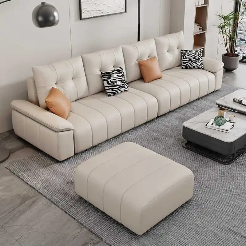 Modern minimalist-style  wear-resistant and scratch-proof leather living room sofa  300 cm sofa, living room home furniture