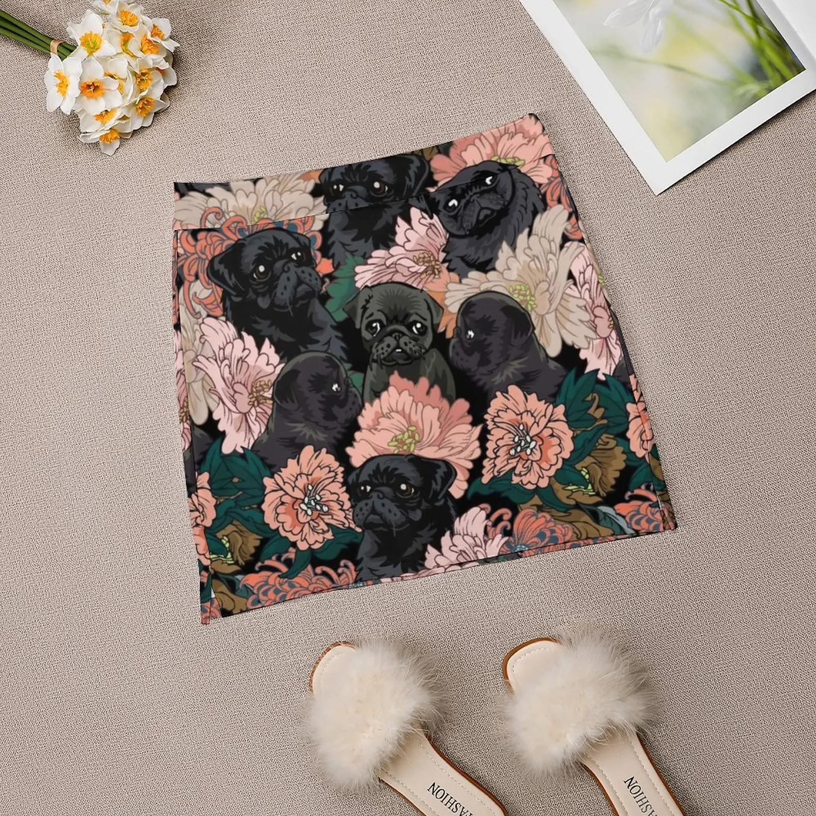 Omdat Zwarte Pug Vrouwen Rok Esthetische Rokken Nieuwe Mode Korte Rokken Zwart Pug Pug Leuke Bloem