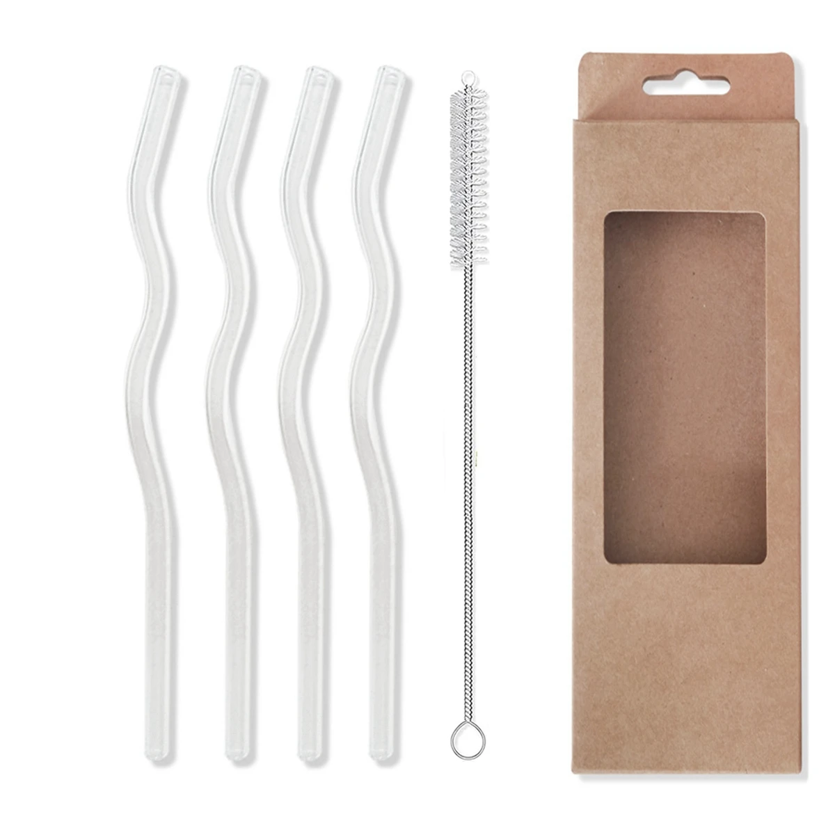 

4 Pcs Reusable Glass Straws Wave Glass Drinking Straws Eco Friendly Cocktail Straw for Beverages Milk Coffee Bar Accessories