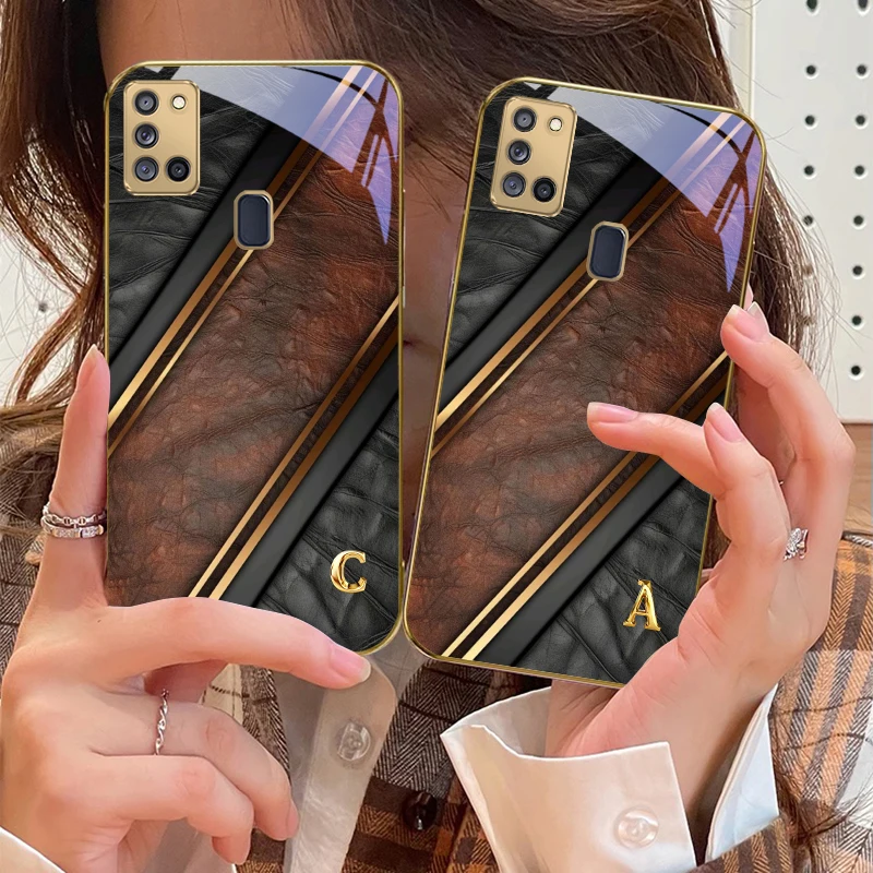 Brilliant golden letters For Samsung A 31 32 A33 A34 35 14 A15 13 16 25 26 50 52 53 54 55 56 70 71 72 73 Golden glass phone case