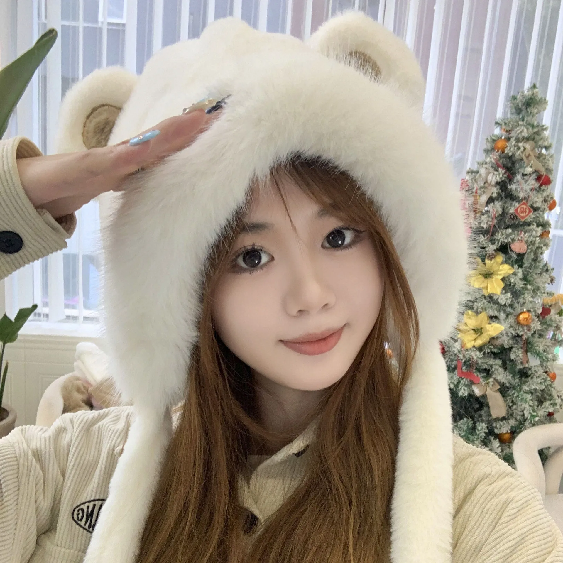 Winter Cute Bear Ear Warm Hat Women Plush Beanie Hat Girls Windproof Cap Warm Thick Bucket Hats Cool Panama Lady Autumn Winter