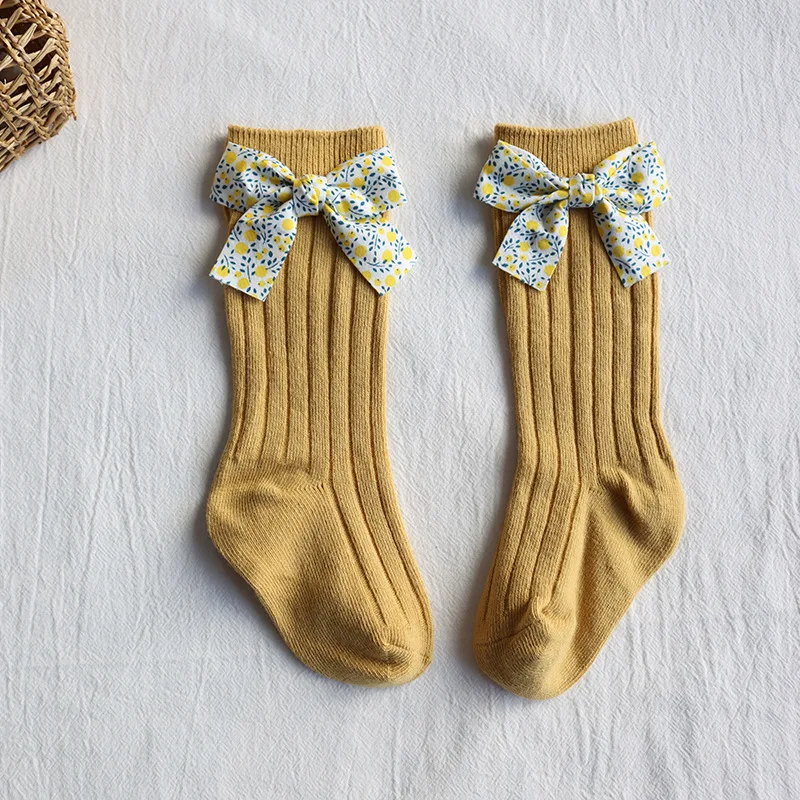 Baby Girls Socks Floral Bows Knee High Toddler Long Sock Soft Cotton Stripe Children Socks Princess Style For 0-5 Years Kids