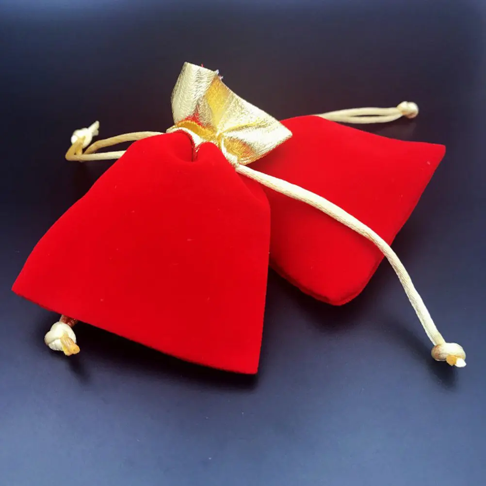 10 Bolsas de Almacenamiento de Joyas con Cordón y Borde Dorado Rojo, Bolsas Reutilizables de Tela Premium para Regalos de Boda y Fiestas
